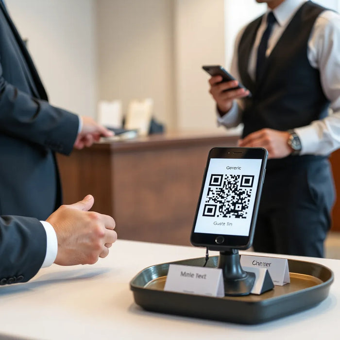 Staff member scanning a QR code on a phone for smooth guest check-in