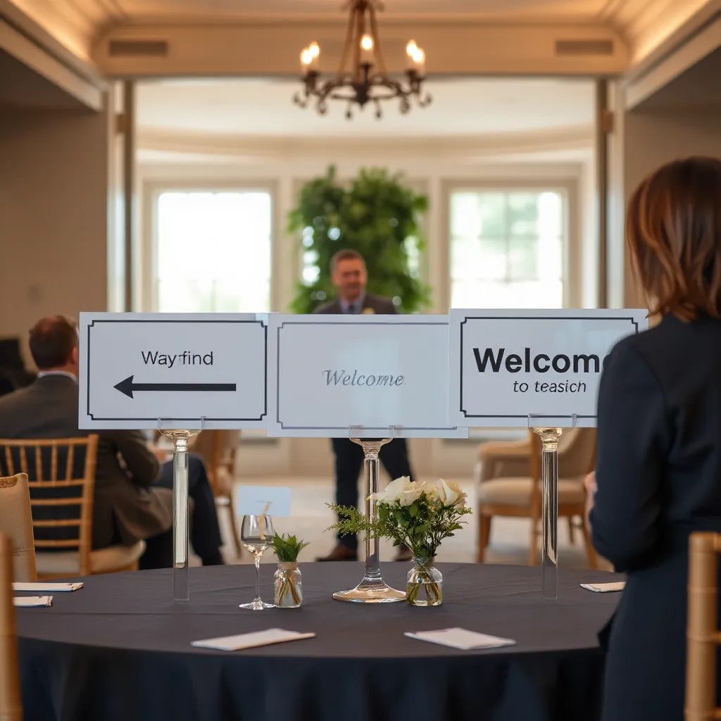 Friendly staff greeting arriving guests at a well-organized wedding reception entrance