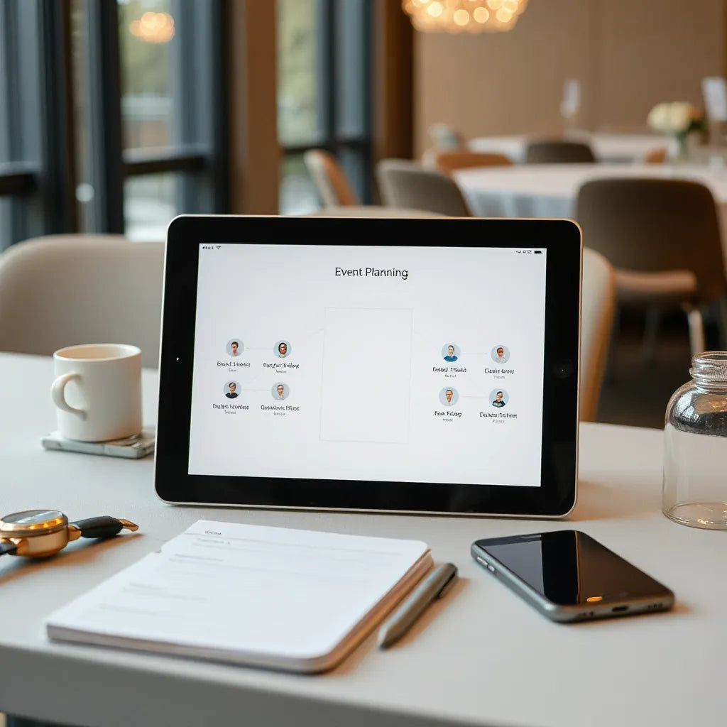 Planner using a tablet to manage an instant seating layout for an event