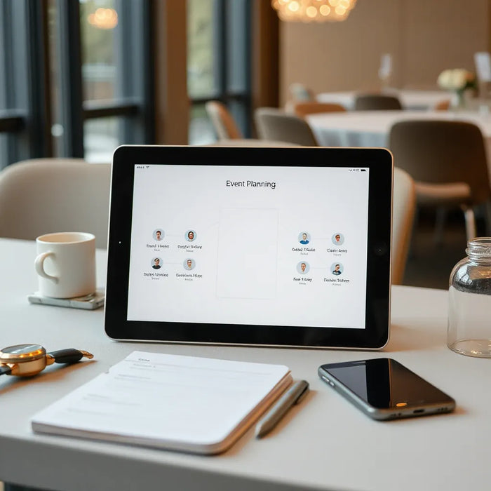 Planner using a tablet to manage an instant seating layout for an event