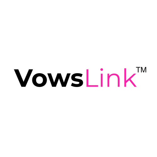 VowsLink logo with black and pink text on white background