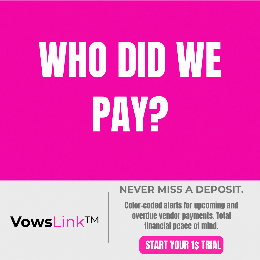 Wedding Finance Tracker — See Every Payment, Instantly | VowsLink · $1 Trial